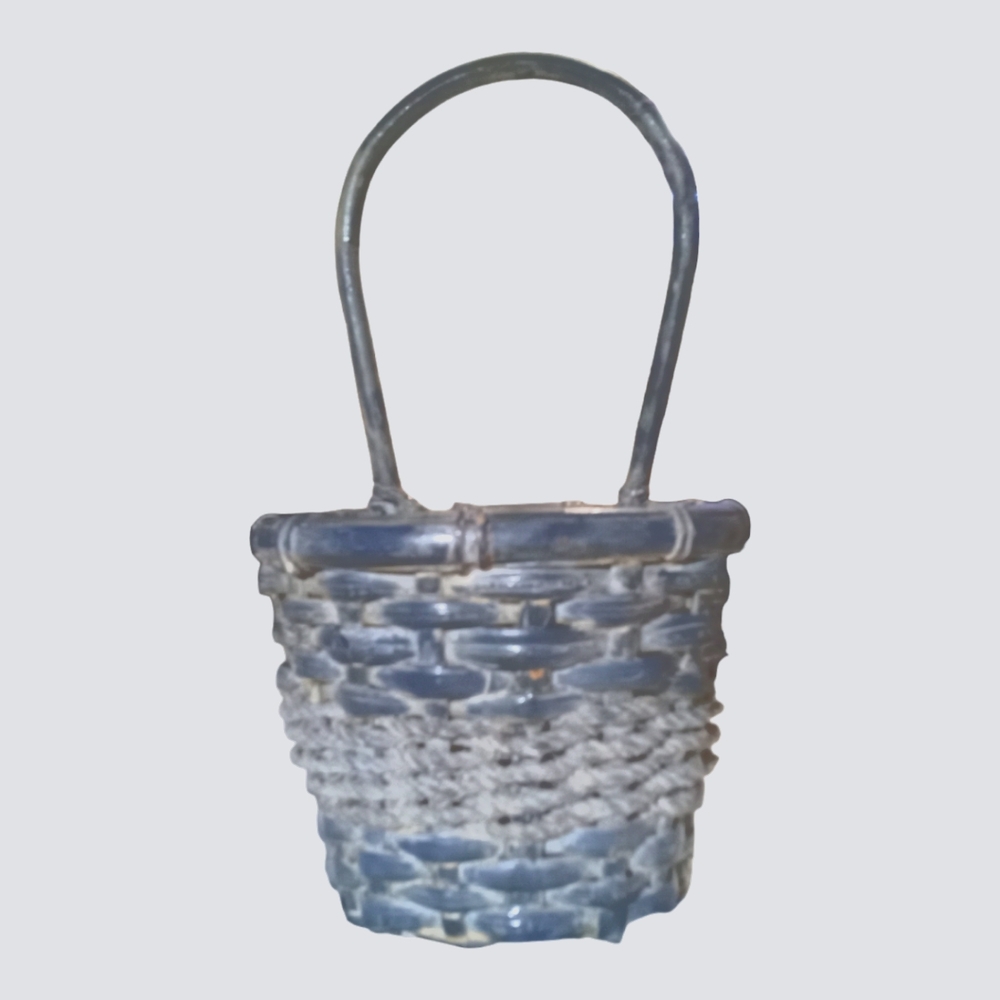 Slate blue fixed handle wall mount basket